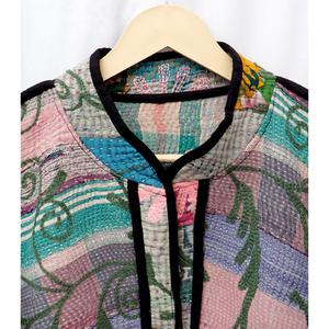 Chaqueta Acolchada de Retazos Hecha a Mano, Manga Larga, Exterior de Algodón, Otoño, para Mujer, Vintage, con Detalles Bordados, Corta - Product Image 6