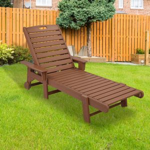 Lettino Prendisole in HDPE con Schienale Regolabile 195*75.5*33cm, Colore Teak - Product Image 1
