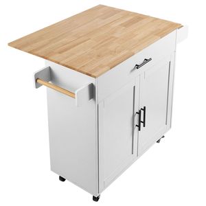 Carrello da Cucina in Legno Massello con Larghezza 35,4 Pollici, Armadietto Mobile e Porta Spezie - Product Image 1