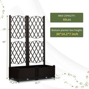 Free Standing Wicker Trellis <b>Planter</b> <b>Box</b> Outdoor Raised Garden Bed with Drainage Holes for Vine Climbing & Flower Planting - Product Image 5