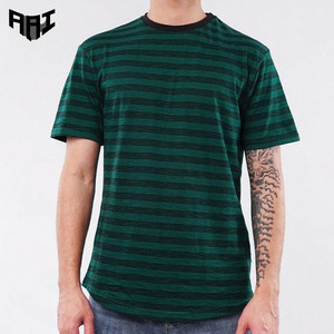 เสื้อยืดคอกลมทรงหลวมสำหรับผู้ชาย ลายทางแนวนอน ผ้าฝ้ายหนานุ่ม สไตล์สตรีทแวร์ แขนสั้น ผลิตโดยผู้ผลิต OEM ODM - Product Image 1