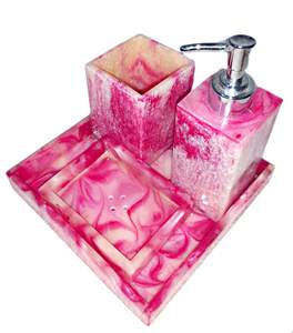 Nouvel Arrivage 2026 : Ensemble de Salle de Bain 4 Pièces en Résine Époxy pour la Maison – Distributeur de Savon, Porte-Brosse à Dents, Plateau de Rangement à Prix Abordable - Product Image 1