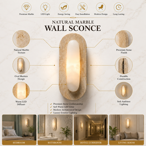 Natural Marble Oval <b>Wall</b> <b>Sconce</b> Modern Stone <b>Wall</b> Lamp Luxury LED Indoor <b>Light</b> Fixture for Bedroom Bathroom Hotel Corridor Room - Product Image 5