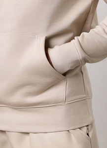 Ensemble de survêtement unisexe beige à capuche, manches longues, couleur unie, en coton, décontracté, pantalon de jogging, coupe régulière, polaire, design 2-en-1, pour l'hiver - Product Image 6