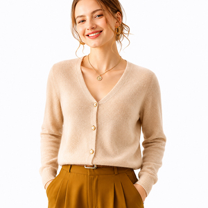 Women's Knit <b>Cardigan</b> <b>Sweater</b> Solid Color O-Neck Full Sleeve Casual Style 100% Acrylic Anti-Pilling All Seasons Wear Wholesaler - Product Image 4