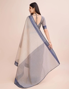 ผ้าส่าหรีผ้าฝ้ายแท้ปักลาย KV Soild/Plain สำหรับใส่ทุกวัน (สีเบจ) - Product Image 6