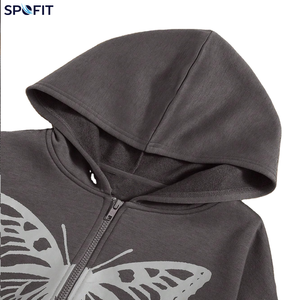 Sudadera con capucha gris personalizada con estampado gráfico de mariposa, estilo oversize, fabricante OEM - Product Image 4