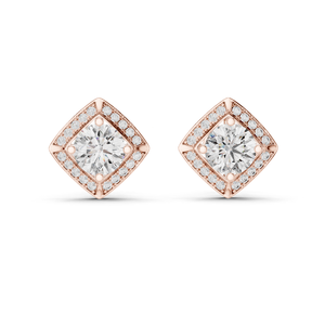 Rose Gold Round brilliant Cut Diamond <b>Stud</b> <b>Earrings</b> Women's Classic Engagement Jewelry D Color Lab Diamond Halo Design - Product Image 1
