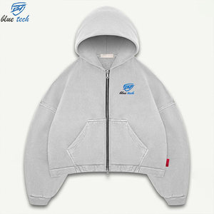 Custom Men's Embroidered Oversized Zip Up Hoodie Heavyweight Cotton Fleece Streetwear Hooded Sweatshirt OEM ODM Wholesale - Product Image 2