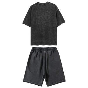 Ensemble deux pièces homme délavé à l'acide, t-shirt et short, coupe oversize, coton épais, logo personnalisé, collection streetwear, respirant - Product Image 6