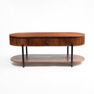 Modern Industrial Design Oval Mango Wood <b>Coffee</b> <b>Table</b> with Storage Shelf Metal <b>Legs</b> Living Room Furniture - Product Image 3