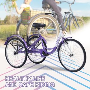 Triciclo per adulti, biciclette a 3 ruote, 24 pollici ruote biciclette Cruiser con grande cestino della spesa per le donne e gli uomini - Product Image 2