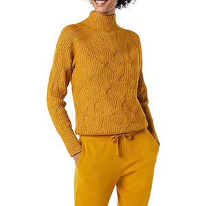 Women's Mustard Yellow <b>Turtleneck</b> Cable Knit <b>Sweater</b> Thick Long Sleeve Pullover Top Winter - Product Image 5