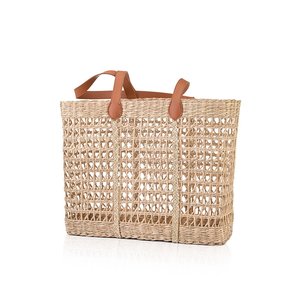 Ready To Ship Handwoven <b>Wicker</b> Seagrass Handbag Open Weave Tote <b>Bag</b> With Leather Handles Eco Friendly Beach <b>Bag</b> Factory Direct - Product Image 3