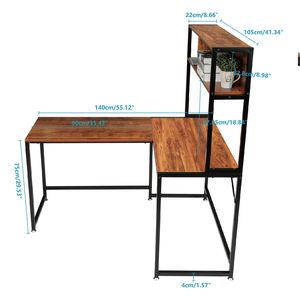 Étagère de bureau en angle droit de style rétro FCH, cadre en acier noir avec panneaux de particules triaminés, bureau d'ordinateur en forme de L - Product Image 6