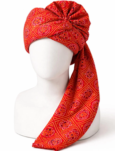 Turbante Tradicional Rajasthani Bandhani para Novio, Safa Rojo y Naranja, Pagri Marwari para Boda con Motivos Jaipuri Bandhej - Product Image 3