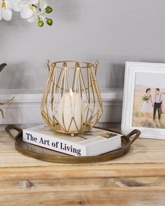Modern Gold Metal Wire Candle <b>Lantern</b> - Geometric <b>Hurricane</b> Candlestick Holder with Handle for Table Centerpiece Home Decor - Product Image 1