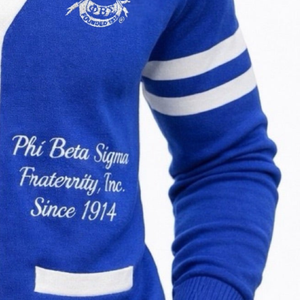Phi Beta Sigma Blue <b>Cardigan</b> <b>Sweater</b> Men Greek Letter Embroidered Button Down Premium Knit Fraternity Apparel 1914 Classic Style - Product Image 5