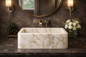 Luxury Calacatta Marble Eco-Friendly Agra Heritage Bathroom Sink Rectangular Natural Stone Vessel <b>Basin</b> Modern Vanity Wash <b>Basin</b> - Product Image 3