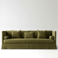 Canapé Ashford 3 places convertible gonflable de luxe moderne, avec dossier haut, structure en bois, revêtement en tissu mousse, garniture cloutée et coussins d'appoint