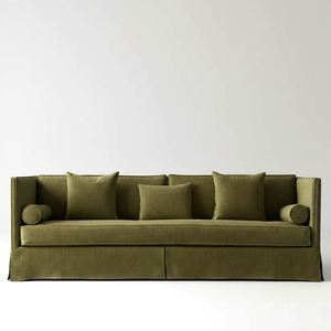 Canapé 3 places Ashford moderne de luxe en tissu, à dossier haut, avec jupe de canapé, garniture cloutée et coussins décoratifs - Product Image 5