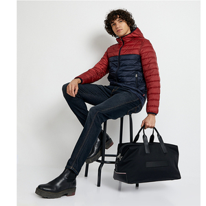 Men's Solid Color Blocking Canvas Puffer <b>Jacket</b> <b>Red</b> Navy Winter Casual Zipper Closure <b>Waterproof</b> Windproof - Product Image 3