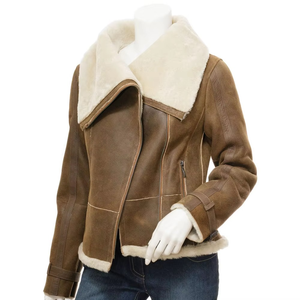 Mantic Enterprises Women's Brown Genuine <b>Leather</b> Bomber <b>Jacket</b> Fur Trim Breathable Cotton Filled Detachable Sleeves <b>Winter</b> Style - Product Image 2