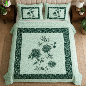 Ensemble de draps en coton vert menthe pour lit king size |   Parure de lit 3 pièces vintage à imprimé floral avec housses de coussin, literie douce et élégante - Product Image 6