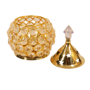 Lampe décorative Deepam ovale en laiton et cristal, artisanale, traditionnelle, pour Pooja, lampe à huile pour la décoration de la maison et du temple, cadeaux - Product Image 3
