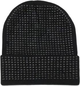 Bonnet en tricot extensible doux avec strass et pompon en fausse fourrure pour femme, idéal pour l'hiver, bonnet chaud jacquard pour temps froid - Product Image 2