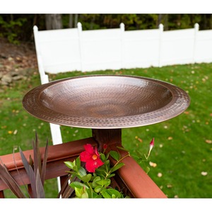 Hammered Metal <b>Deck</b> Mounted Bird Bath Bowl Weather Resistant Outdoor Bird Water Feeder For Garden Patio Railing Decor - Product Image 3