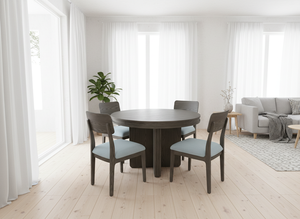 Juego de Comedor Moderno con Mesa Redonda y 4 Sillas, Construcción de Madera de Fresno y Caucho Sólidos, Muebles Duraderos para Sala de Estar - Product Image 6