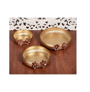 Elegant Round Metal Candle Bowl With Hammered Texture For Wedding <b>Table</b> Centerpiece And Candle Display - Product Image 1