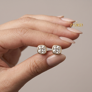 Pendientes de Moda Zyorio Jewels con Diamante Cultivado en Laboratorio de 1 Quilate, Corte Cojín, Color E, Engaste en Bisel, Oro Sólido de 14K para Mujer - Product Image 1