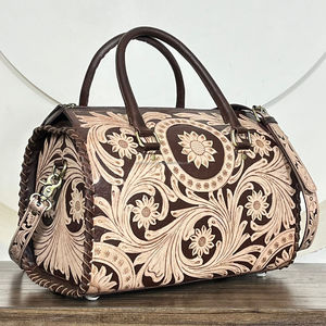 Luxury Premium 3 Piece Matching Duffel <b>Set</b> New Western Full Hand Tooled Genuine Leather Crossbody <b>Travel</b> <b>Luggage</b> <b>Sets</b> Women's - Product Image 3