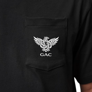 Camiseta de algodón grueso negra para hombre, cuello redondo, con bolsillo, manga corta, informal, holgada, con estampado, suave, para verano, para el día a día - Product Image 5