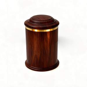 Biodegradable Wooden Pet Urn <b>Box</b> <b>Memorial</b> Ashes Cremation with Stainless Steel Trim Round <b>Keepsake</b> for Dogs Cats - Product Image 1