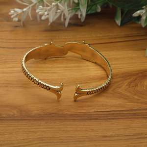 Antique Gold Double Fish Cuff <b>Bracelet</b> | Koi Fish Open Bangle Brass | Ethnic Bohemian Animal Motif Wristband Indian - Product Image 5