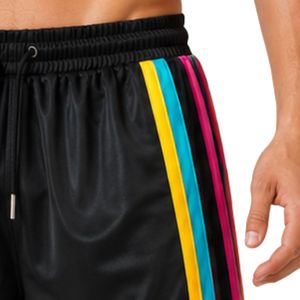 Custom Black <b>Mens</b> <b>Basketball</b> <b>Shorts</b> With Multicolor Side Panel Sport Training <b>Shorts</b> Elastic Waist Activewear Gym Fitness Wear - Product Image 4