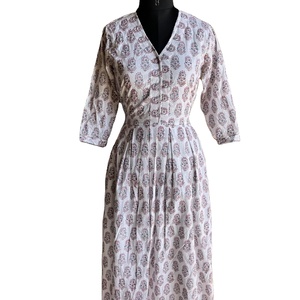 Vestido largo con estampado de bloques a mano, túnicas de algodón indias informales con bordado floral, vestido largo - Product Image 1