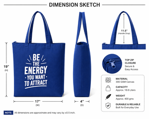 300gsm Royal Blue <b>Canvas</b> <b>Tote</b> Bag 19x17x4 Cotton Zipper <b>Tote</b> Extra Large Reusable Eco Friendly Shopping Bag Long Handle Custom P - Product Image 3