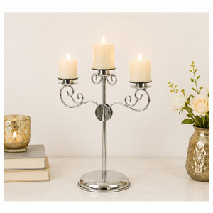 Wholesale 3 Arm Metal Candelabra Silver Candlestick <b>Stand</b> Elegant Style Taper Candle Holder for Wedding and Table Decoration - Product Image 4