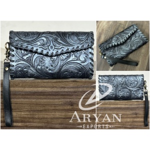 Women's RFID Blocking Gift New Floral Design <b>Wristlet</b> Wallet Tooled Leather Clutch Purses Fashion Women Card Money Phone Wallet - Product Image 1