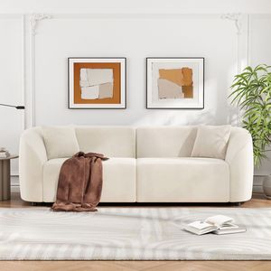Divano Curvo Contemporaneo da 87 Pollici in Bianco Sporco con Struttura Resistente, Seduta Imbottita Elegante e Design Essenziale per Soggiorno - Product Image 1