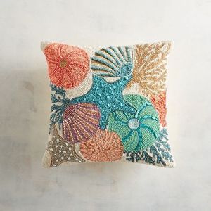 Square Beaded Coral Shell Embroidered Pillow Cover Handcrafted Cotton Decorative <b>Throw</b> Cushion Case <b>For</b> Sofa <b>Bed</b> Home Decor - Product Image 1