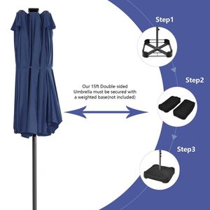 15 Feet Twin Patio Umbrella with 48 Solar LED <b>Lights</b> for Your Outdoor <b>Space</b> - Product Image 2