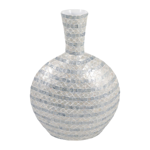 Vase de sol rond décoratif en nacre blanche et mosaïque de coquillages Capiz, pièce d'appoint en nacre pour la décoration de maison de style côtier et de salon - Product Image 4