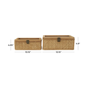 Elegant and functional, this new set of 2 rattan wood <b>boxes</b> is handcrafted in Vietnam and offered at competitive wholesale rates - Product Image 6