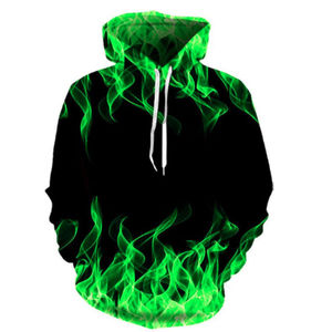 Sweat-shirt à capuche uni avec imprimé flamme sur le devant, coupe régulière, décontracté, en polyester tricoté, respirant et à séchage rapide pour l'hiver, vente en gros - Product Image 2