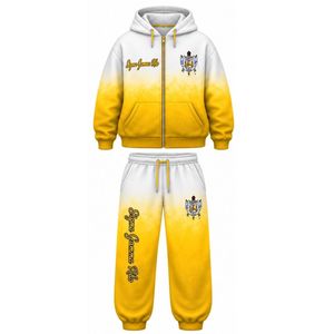 Conjunto Deportivo Oversize Tie-Dye para Mujer de Sigma Gamma Rho, Chaqueta con Capucha Blanca y Dorada y Pantalones Jogger, Moda Personalizada para Hermandades Griegas - Product Image 1